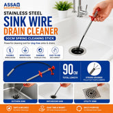 90cm Stainless Steel Drain Cleaning Tool | Sink Drain Cleaner | Flexible Clog Remover